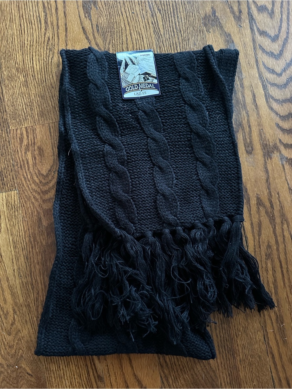 Black Cable-Knit Fringe Scarf - Women